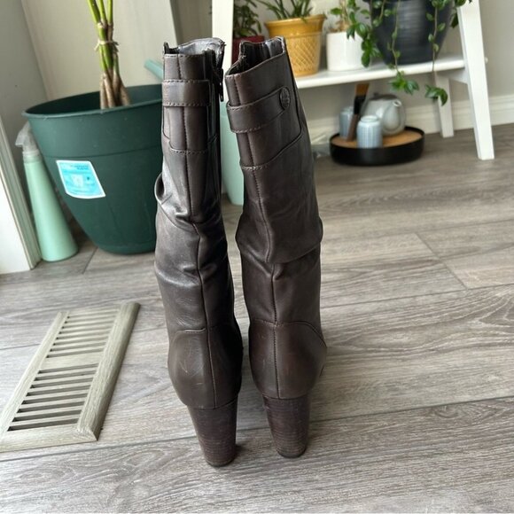 Blondo Rosaly Brown Leather Slouchy Heeled Mid Calf Boots Aqua Protect - Picture 4 of 16